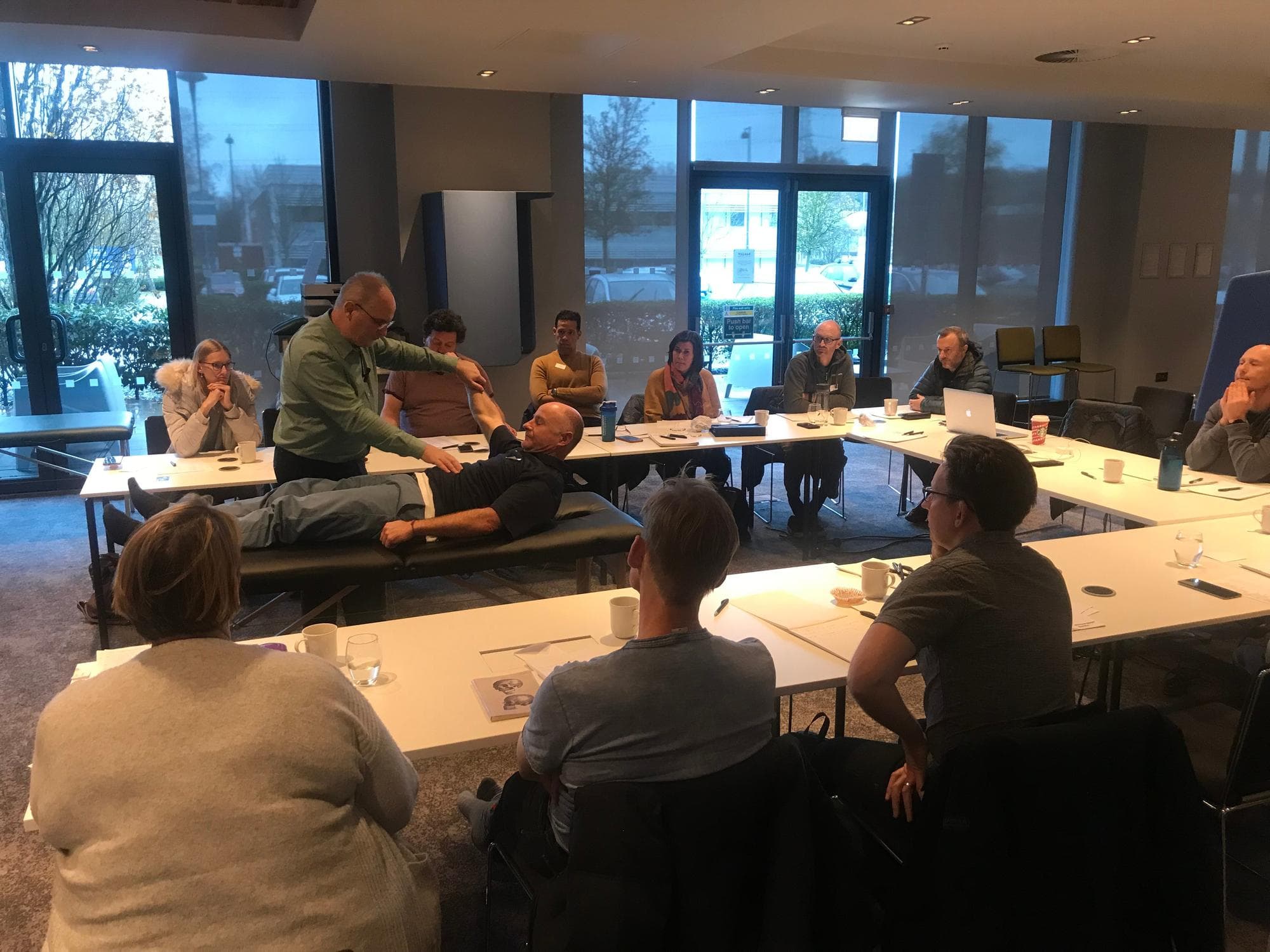 Live demonstration of protective reflex testing at training seminar